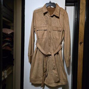 Crescent Women's Tan Suede Belted Women's Jacket Style Dress Size Large
